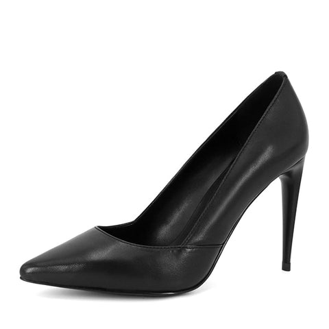 BESCONE High Quality Lady Pumps Black Genuine Leather Super High Thin Heels Party Pumps Sexy Pointed Toe Slip-on Woman Shoes A50