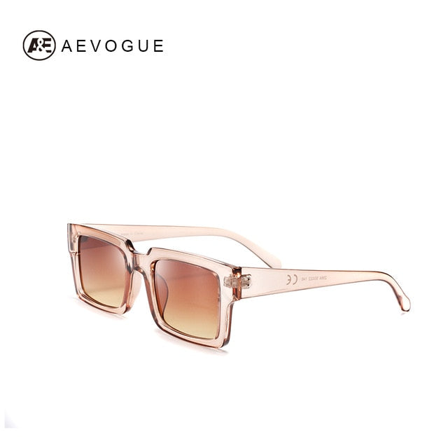 AEVOGUE Sunglasses Women Rectangle Frame Transparent Brand Designer Retro Sun Glasses Unisex Square Brown UV400 AE0664