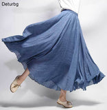 Women's Elegant High Waist Linen Maxi Skirt 2018 Summer Ladies Casual Elastic Waist 2 Layers Skirts saia feminina 20 Colors SK53