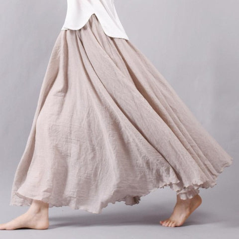 Women's Elegant High Waist Linen Maxi Skirt 2018 Summer Ladies Casual Elastic Waist 2 Layers Skirts saia feminina 20 Colors SK53