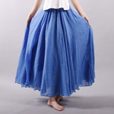 Women's Elegant High Waist Linen Maxi Skirt 2018 Summer Ladies Casual Elastic Waist 2 Layers Skirts saia feminina 20 Colors SK53