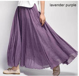 Women's Elegant High Waist Linen Maxi Skirt 2018 Summer Ladies Casual Elastic Waist 2 Layers Skirts saia feminina 20 Colors SK53