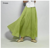 Women's Elegant High Waist Linen Maxi Skirt 2018 Summer Ladies Casual Elastic Waist 2 Layers Skirts saia feminina 20 Colors SK53