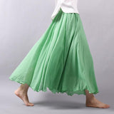 Women's Elegant High Waist Linen Maxi Skirt 2018 Summer Ladies Casual Elastic Waist 2 Layers Skirts saia feminina 20 Colors SK53