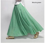 Women's Elegant High Waist Linen Maxi Skirt 2018 Summer Ladies Casual Elastic Waist 2 Layers Skirts saia feminina 20 Colors SK53