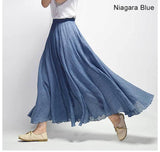 Women's Elegant High Waist Linen Maxi Skirt 2018 Summer Ladies Casual Elastic Waist 2 Layers Skirts saia feminina 20 Colors SK53