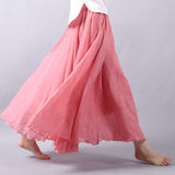 Women's Elegant High Waist Linen Maxi Skirt 2018 Summer Ladies Casual Elastic Waist 2 Layers Skirts saia feminina 20 Colors SK53