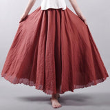 Women's Elegant High Waist Linen Maxi Skirt 2018 Summer Ladies Casual Elastic Waist 2 Layers Skirts saia feminina 20 Colors SK53