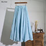 Women's Elegant High Waist Linen Maxi Skirt 2018 Summer Ladies Casual Elastic Waist 2 Layers Skirts saia feminina 20 Colors SK53