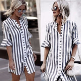 Women Fashion half Sleeve Button Sexy Bandage Shirt Dress V-neck Stripe Print Summer Mini Dress Shirtdress