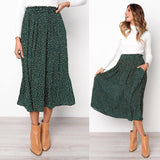 2020 Summer Casual Chiffon Print Pockets High Waist Pleated Maxi Skirt Womens Long Skirts For Women