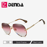 DENISA Fashion Blue Rimless Sunglasses Women 2019 UV400 Luxury Aviation Ladies Sunglasses Glasses Shades zonnebril dames G18475