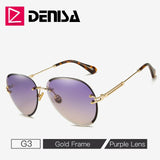 DENISA Fashion Blue Rimless Sunglasses Women 2019 UV400 Luxury Aviation Ladies Sunglasses Glasses Shades zonnebril dames G18475