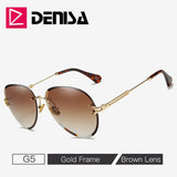 DENISA Fashion Blue Rimless Sunglasses Women 2019 UV400 Luxury Aviation Ladies Sunglasses Glasses Shades zonnebril dames G18475