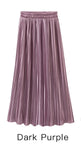 Trytree Spring Summer Pleated Skirt Womens Vintage High Waist Skirt Solid Long Skirts New Fashion Casual Metallic Skirt Female