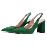 Meotina Women Shoes Kid Suede High Heels Pointed Toe Slingbacks Thick High Heel Pumps Autumn Lady Party Heels Green Beige 34-42