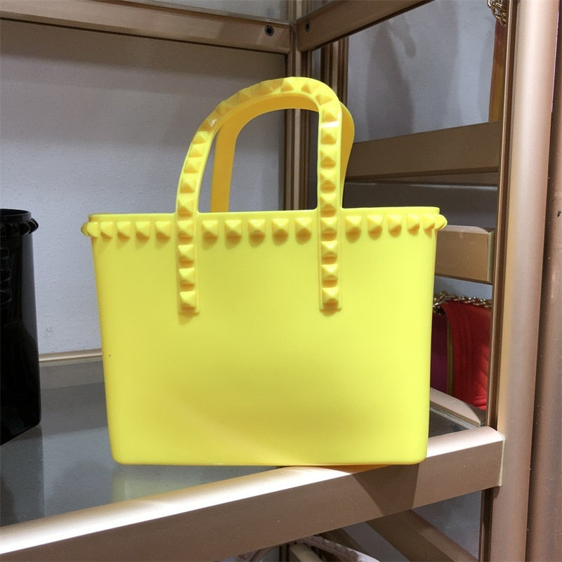 New 2020 Rivet PVC Shoulder Tote Bags Women Candy Color Women Jelly Bags Purse Solid Color Handbags Fashion Hand Bag Sac a main