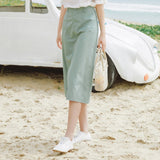 INMAN 2020 New Arrival Cotton A-line Front Slit High Waist Concise Style Skirt