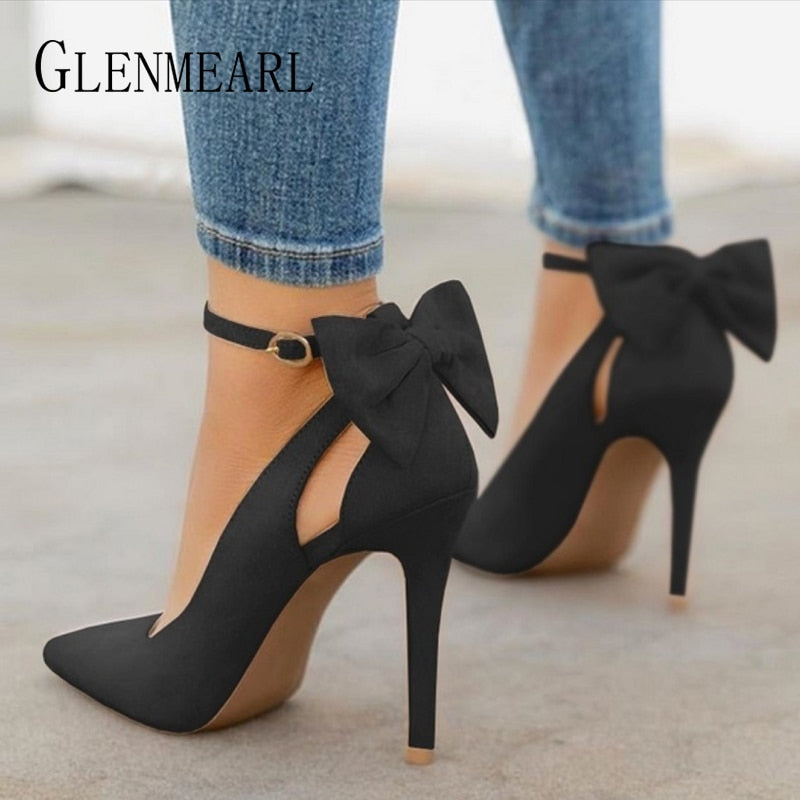 Women High Heels Brand Pumps Women Shoes Pointed Toe Buckle Strap Butterfly Summer Sexy Party Shoes Wedding Shoes Plus Size DE