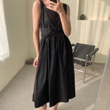 toppies summer sleeveless tank dress solid color midi dress women round neck knot waist chic vestidos korean fashion 2020