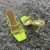 2020 Summer Pumps Sexy snake print Slippers Sandals Shoes Women Thin High Heels Square Toe Sandal Lady Pump Shoes Mules