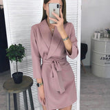 Women Vintage Sashes A-line Party Mini Dress Long Sleeve Notched Collar Solid Casual Elegant Dress 2020 Autumn New Fashion Dress