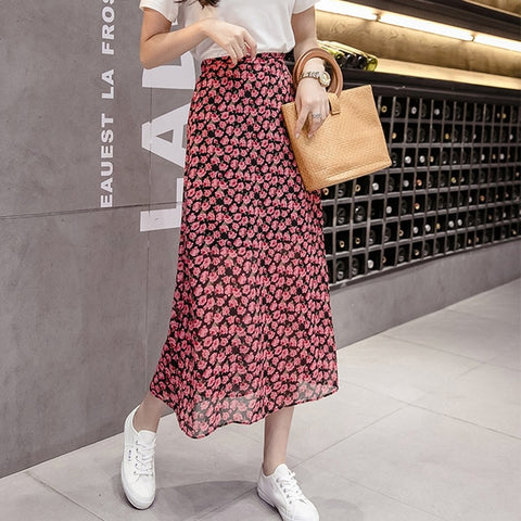 Mozuleva 2020 Spring Summer High Waist Chiffon Women Midi Skirts Casual Floral Print Female Skirt Maxi Beach Tutu Skirt femme