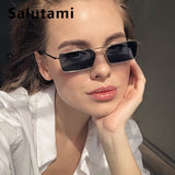 Square Women‘s Sunglasses Alloy Metal Small Frame Clear Double Bridge Men's Sun Glasses Vintage Chic Female Shades Red Yellow