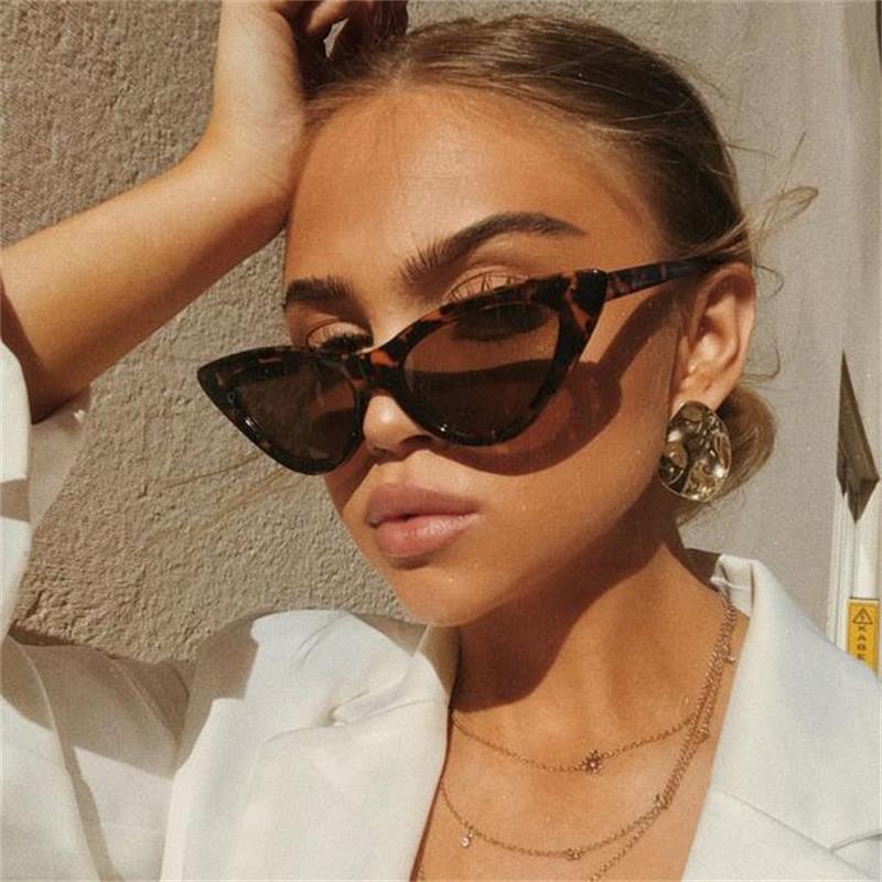 2020 fashion sunglasses woman brand Designer vintage retro triangular cat eye glasses oculos De Sol Transparent ocean uv400