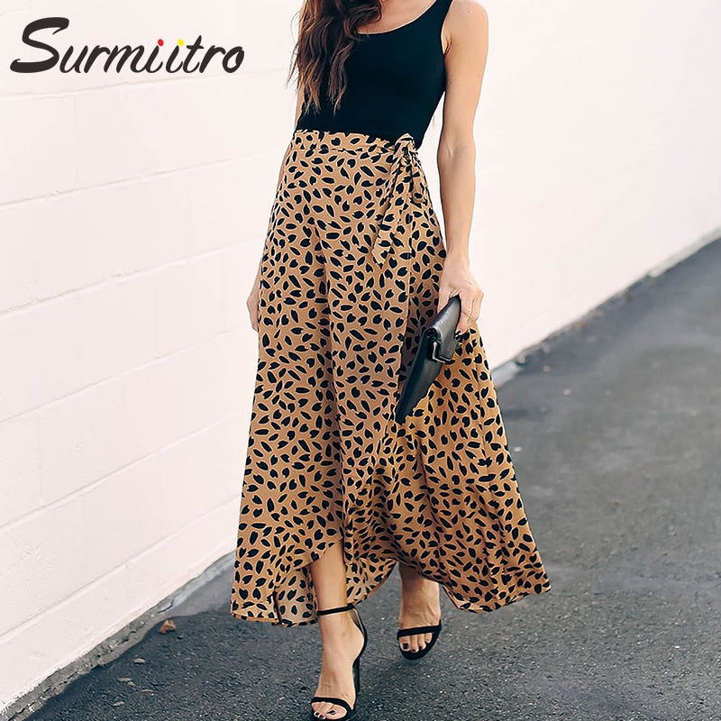 Surmiitro Polka Dot Print Long Maxi Summer Skirt Women Fashion 2020 Ladies White Black Split High Waist A-line Sun Skirt Female