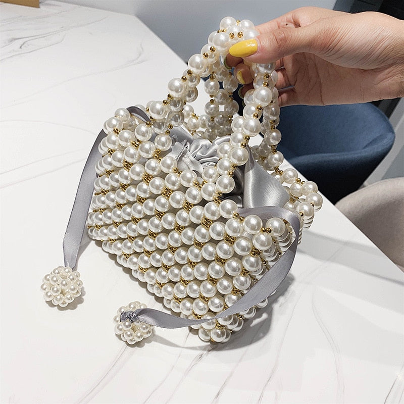 Hand Woven Pearl Evening Bags Women 2019 Luxury Small Beaded Flap Box Pearl Clutch Purses And Handbag Ladies Mini Cross Body Bag