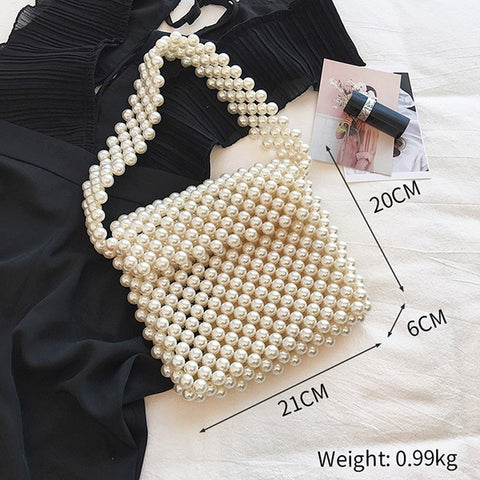 Hand Woven Pearl Evening Bags Women 2019 Luxury Small Beaded Flap Box Pearl Clutch Purses And Handbag Ladies Mini Cross Body Bag