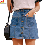 Denim Skirt High Waist A-line Mini Skirts Women 2020 Summer New Arrivals Single Button Pockets Blue Jean Skirt Style Saia Jeans