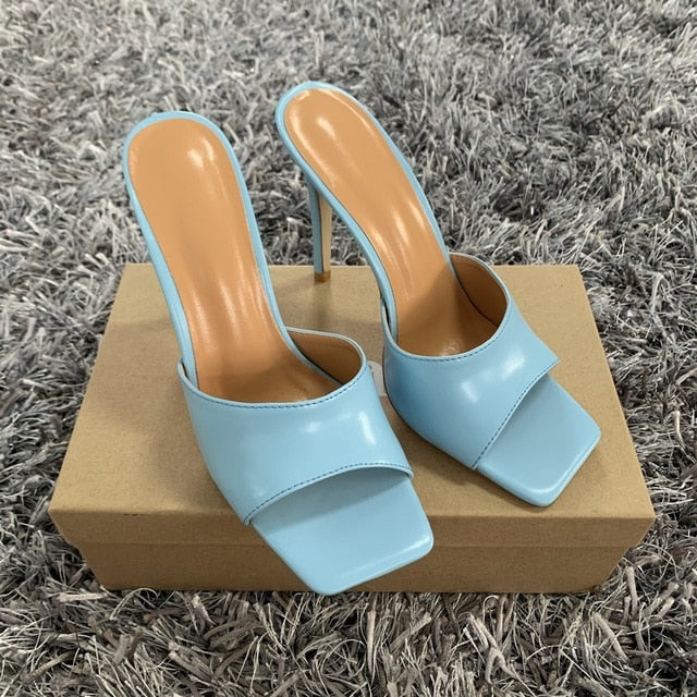 2020 Summer Women Pumps Square Toe Ladies Heel Mules Sexy Thin High Heels Sandals Slippers Female Fashion Woman Shoes 11CM