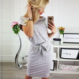 Solid O-neck Short Sleeves Lacing Dresses Women Casual Pockets Simple Dress Summer Ladies Fashion Breathable Dress Vestidos New