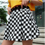 DICLOUD 2019 Pleated Checkerboard Skirts Womens Harajuku High Waisted Skirt Casual Dancing Korean Sweat Short Summer Mini Skirts