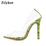 Eilyken Fashion Rhinestones PVC Transparent Pumps Stilettos High Heels Point Toes Womens Party Golden Wedding High heels shoes