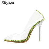 Eilyken Clear PVC Transparent Pumps Sandals Perspex Heel Stilettos High Heels Point Toes Womens Party Shoes Nightclub Pump 35-42