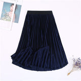 Ladies Vintage Autumn Winter Women Velvet Skirt High Waisted Elegant Sexy Skinny Black Pleated Skirts Female Maxi Skirts Womens