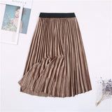 Ladies Vintage Autumn Winter Women Velvet Skirt High Waisted Elegant Sexy Skinny Black Pleated Skirts Female Maxi Skirts Womens