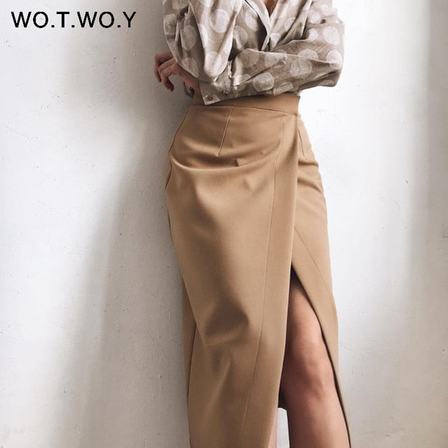 WOTWOY Summer Formal High-Waist Women Skirt 2020 Office Lady Mid-Calf Length Straight Women's Skirt Elegant White Skirt Femme