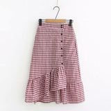 Women's Skirts Spring Korean Style Midi Knee Length Elegant Button High Waist Skirt Female Pleated School Long Skirt