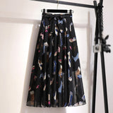 Women's Skirts Spring Korean Style Midi Knee Length Elegant Button High Waist Skirt Female Pleated School Long Skirt