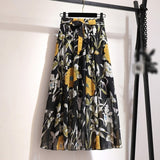 Women's Skirts Spring Korean Style Midi Knee Length Elegant Button High Waist Skirt Female Pleated School Long Skirt