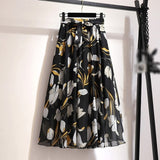 Women's Skirts Spring Korean Style Midi Knee Length Elegant Button High Waist Skirt Female Pleated School Long Skirt