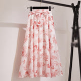 Women's Skirts Spring Korean Style Midi Knee Length Elegant Button High Waist Skirt Female Pleated School Long Skirt