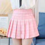 BEFORW Preppy Japanese Korea Short Skirts 2020 New High Waist Mini Womens Skirts Kawaii Pink Plaid Pleated Tennis Casual Skirt