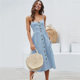 Fashion Sexy Women Sleeveless Backelss Summer Dress 2019 Black White Casual Dress Spaghetti Strap Dresses Button midi Sundress