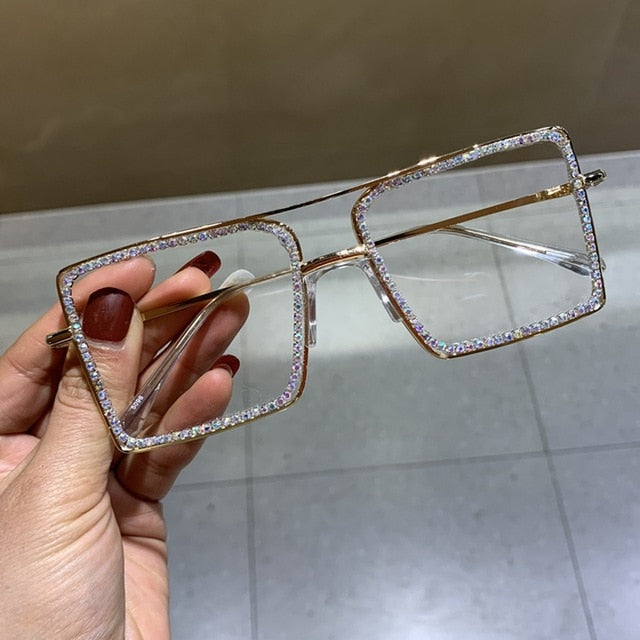 Fashion Transparent square sunglasses metal frame Women overize glasses Men Eyeglasses Frame nerd plain glasses clear shades