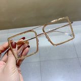 Fashion Transparent square sunglasses metal frame Women overize glasses Men Eyeglasses Frame nerd plain glasses clear shades